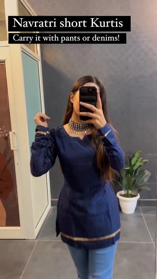 Short Blue Gold Ptti Kurta For Women