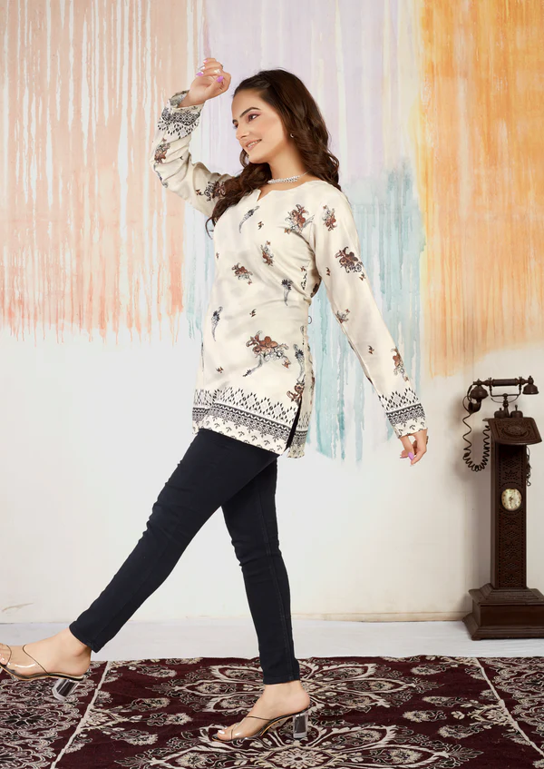 Kofta Cream New Printed Short kurtis