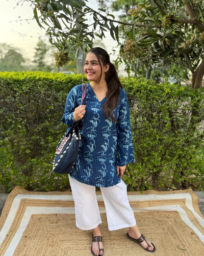 Indigo Cotton Blend Western Short Kurti
