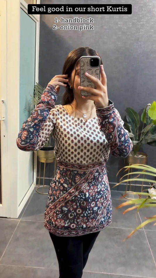 Handblock Feel Good In Our Womens Short Kurtis