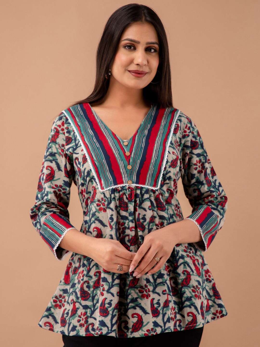 Floral Print Empire A-Line Kurti