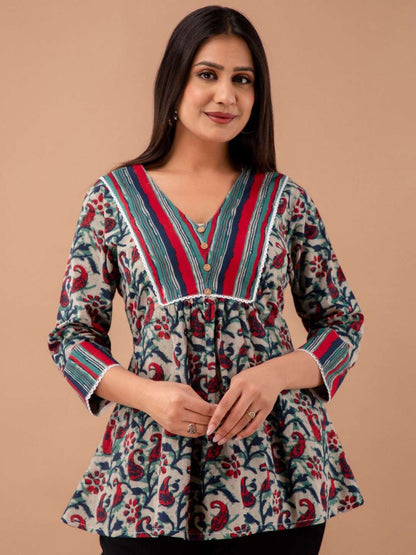 Floral Print Empire A-Line Kurti