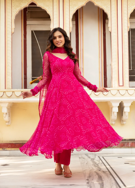 Latest Designer Pink Color Pure Georgette Printed Anarkali Suit Set