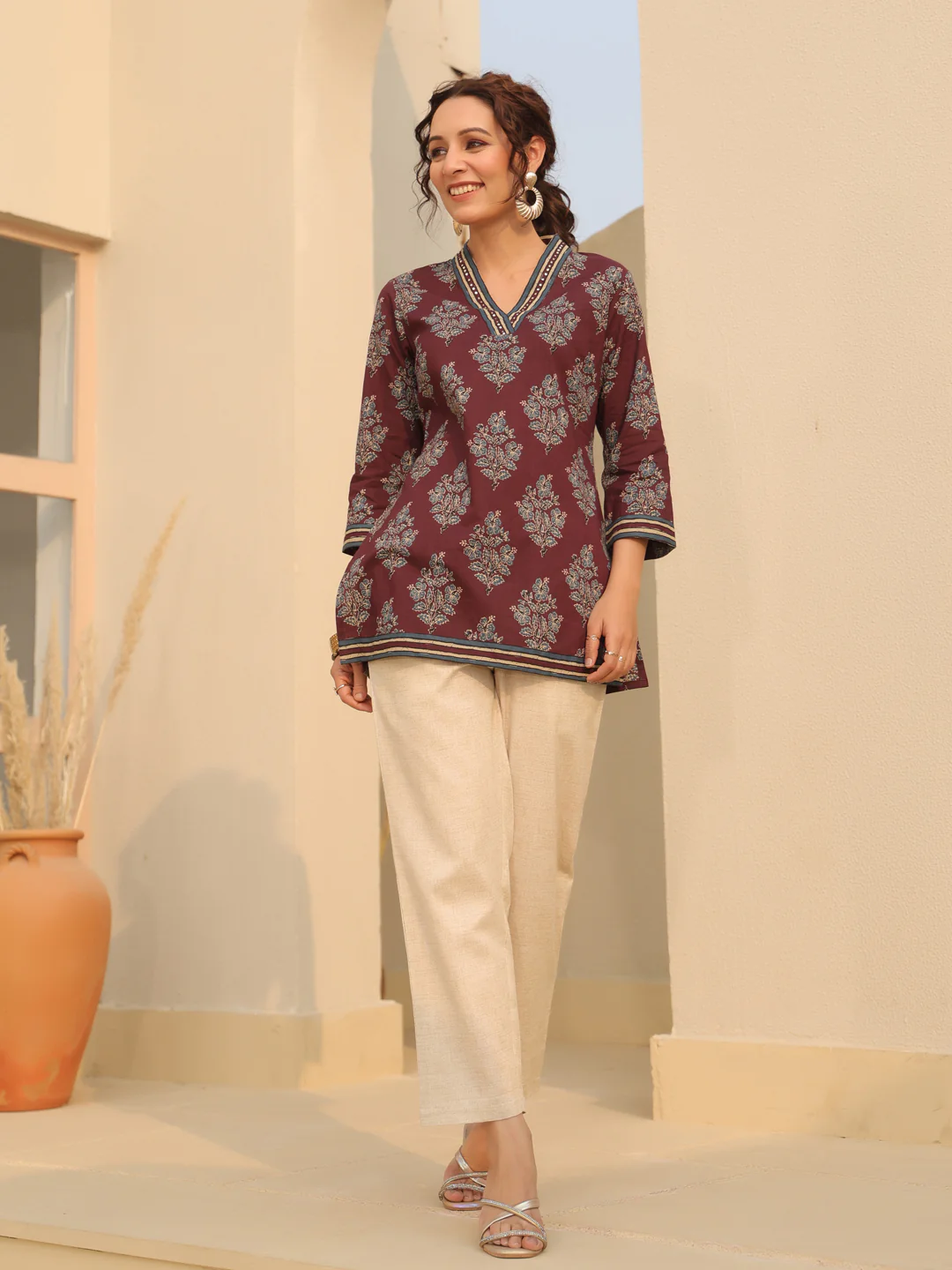 Red Printed Cotton Top Kurti