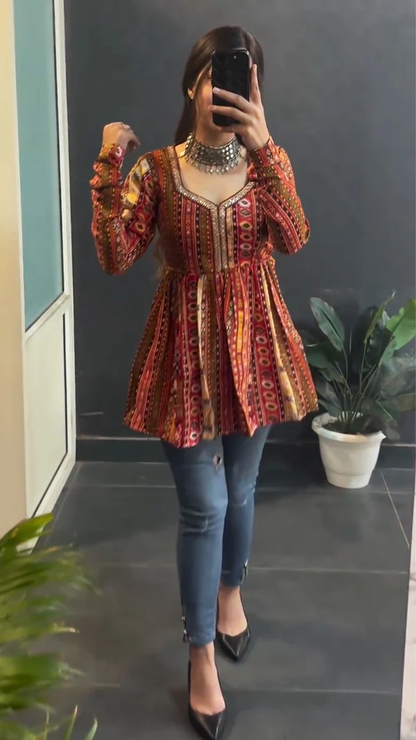 Multi Color Printed Raha Short Kurti