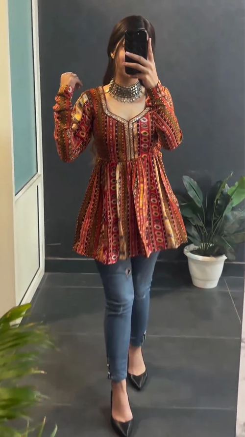 Multi Color Printed Raha Short Kurti