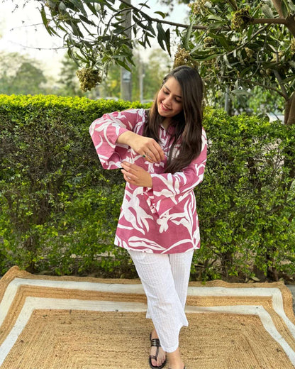 Pink abstract short kurti