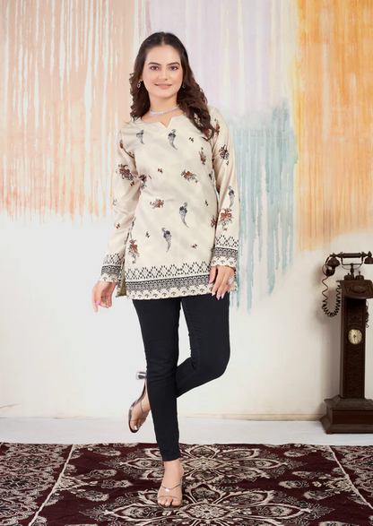 Kofta Cream New Printed Short kurtis