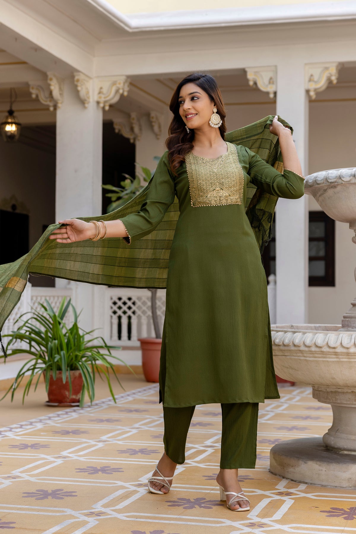 Luxury Mehendi Green Embroidery Work Salwar Suit
