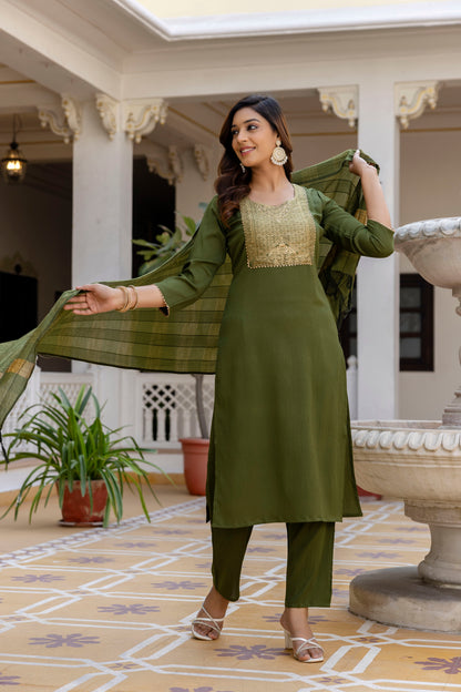 Luxury Mehendi Green Embroidery Work Salwar Suit