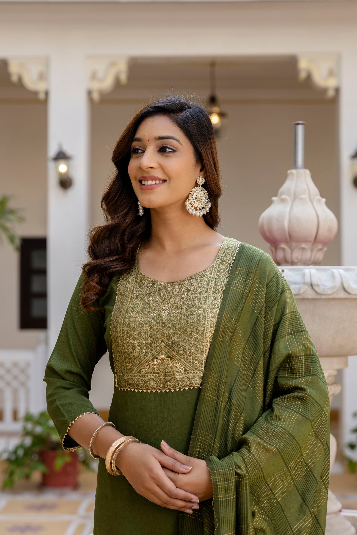 Luxury Mehendi Green Embroidery Work Salwar Suit