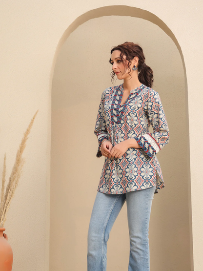 Women Printed Cotton Short Kurti