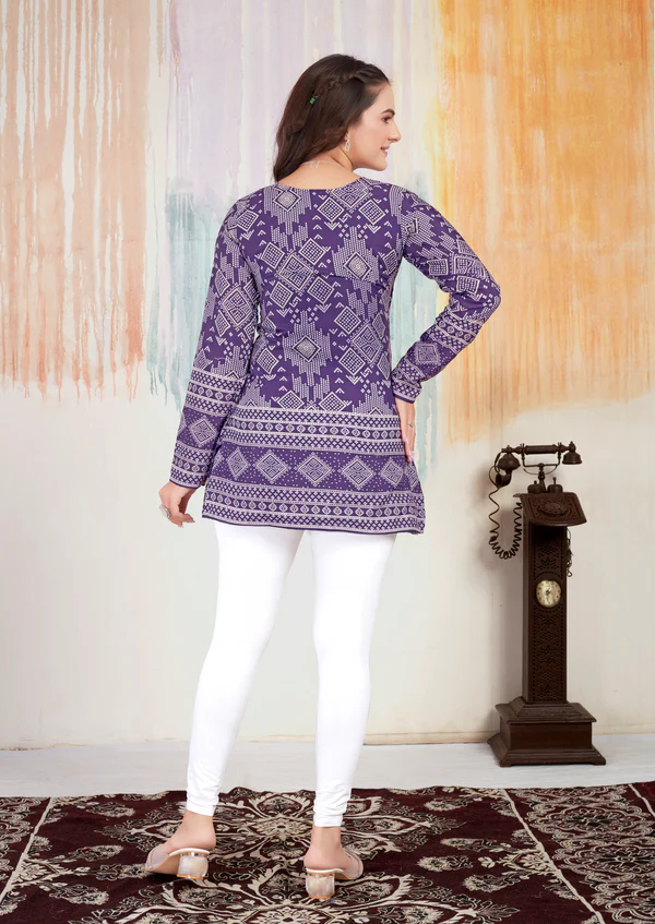 New Bandhani Printed Short Lavender Kurti With Inner