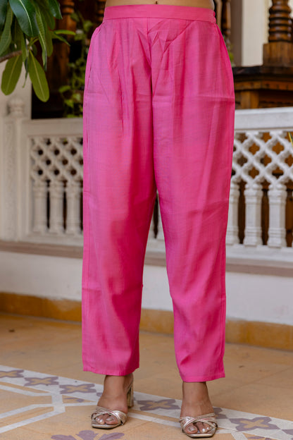 Baby Pink Embroidered Jacquard Cotton Straight Kurta Pant Dupatta Suit Set