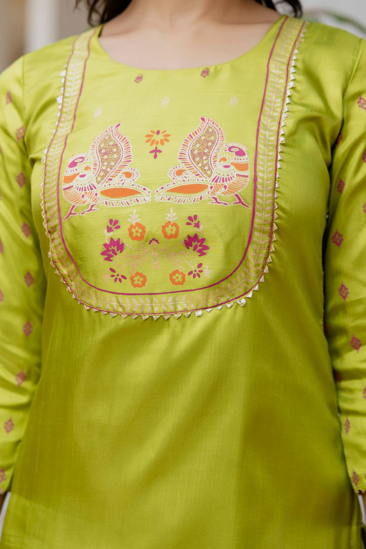 Lime & Pink Tie-Dye Sleeveless Straight Kurta Set with Dupatta for womens