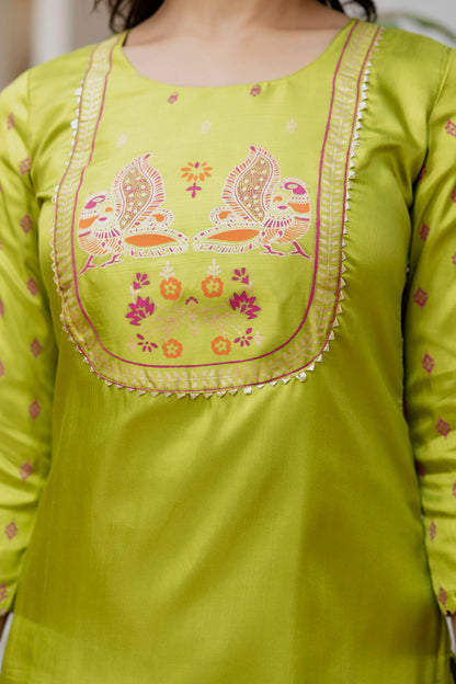 Lime & Pink Tie-Dye Sleeveless Straight Kurta Set with Dupatta for womens