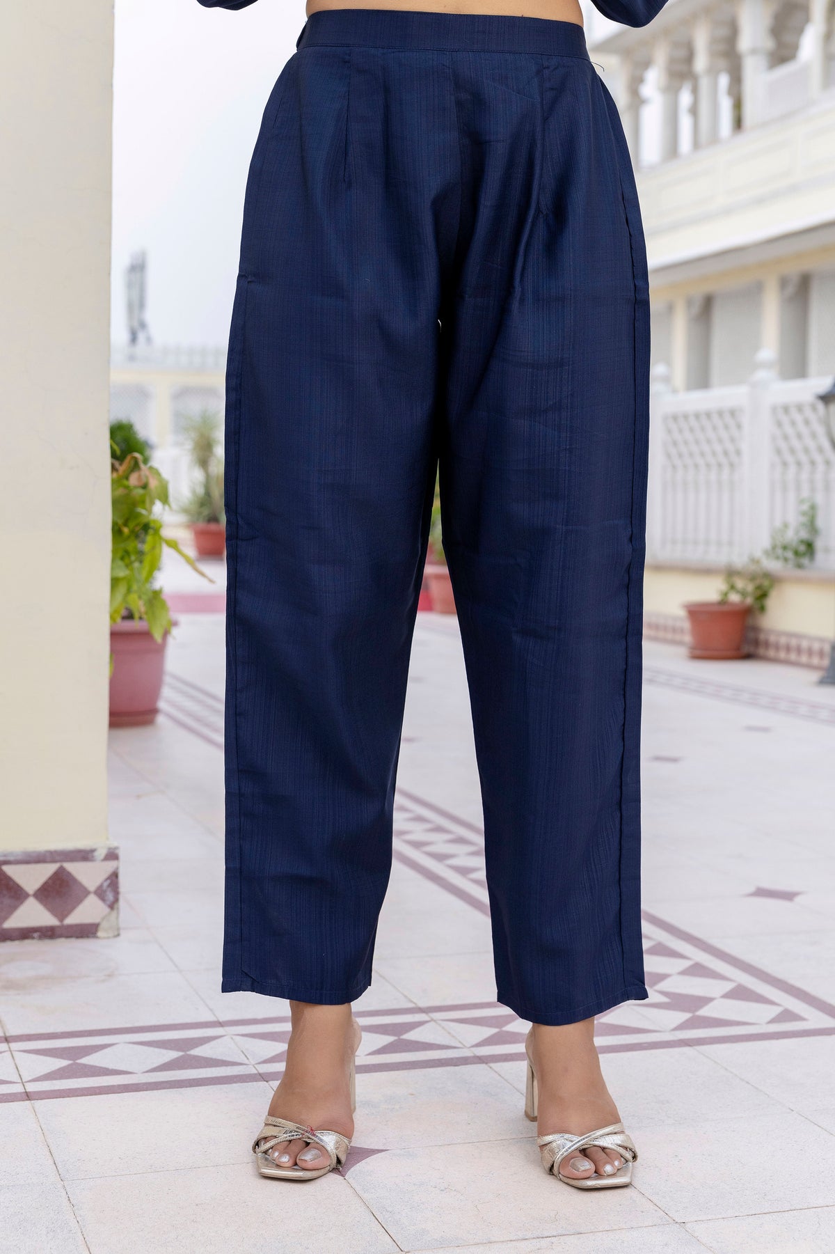 Vegaa Fashion Navy Blue Viscose Rayon Embroidered Salwar Suit
