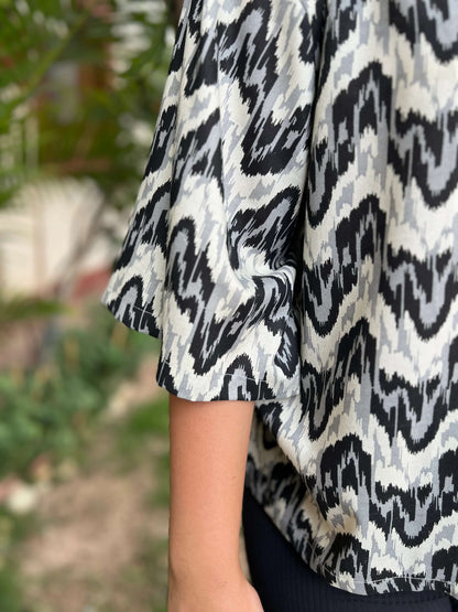 Black White abstract Indowestern Top Kurti