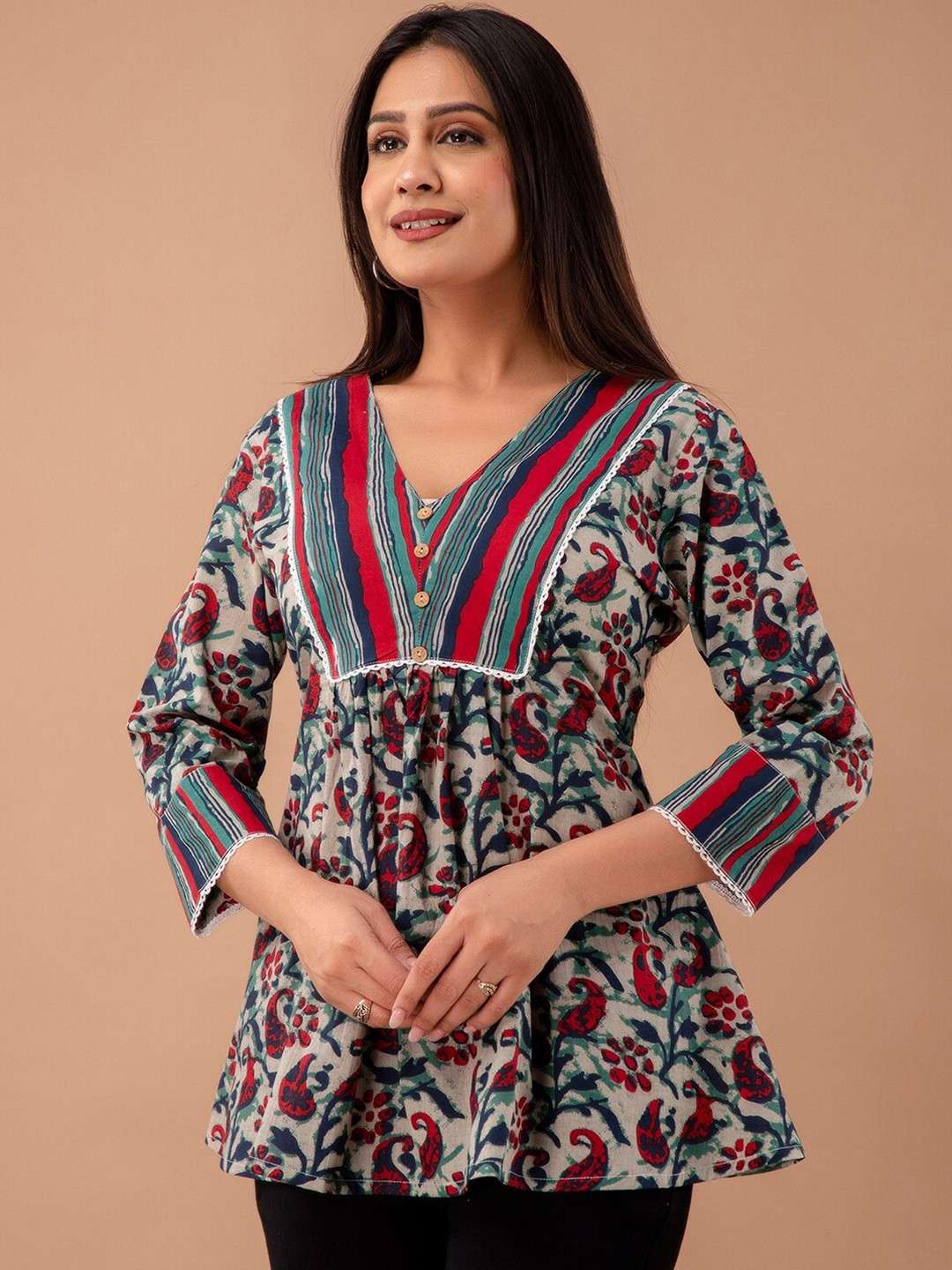 Floral Print Empire A-Line Kurti