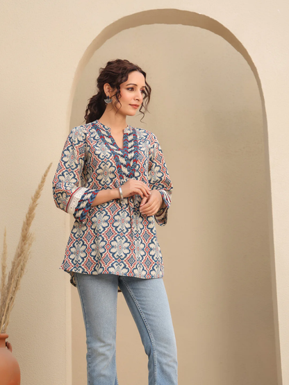 Women Printed Cotton Short Kurti