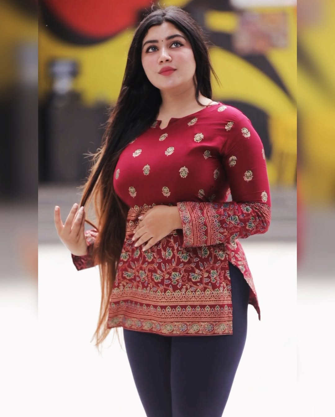 Maroon Jewish Cotton Printed Short Kurti