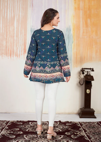 Foral Printed Short Cotton Kurtis in Full Sleeves