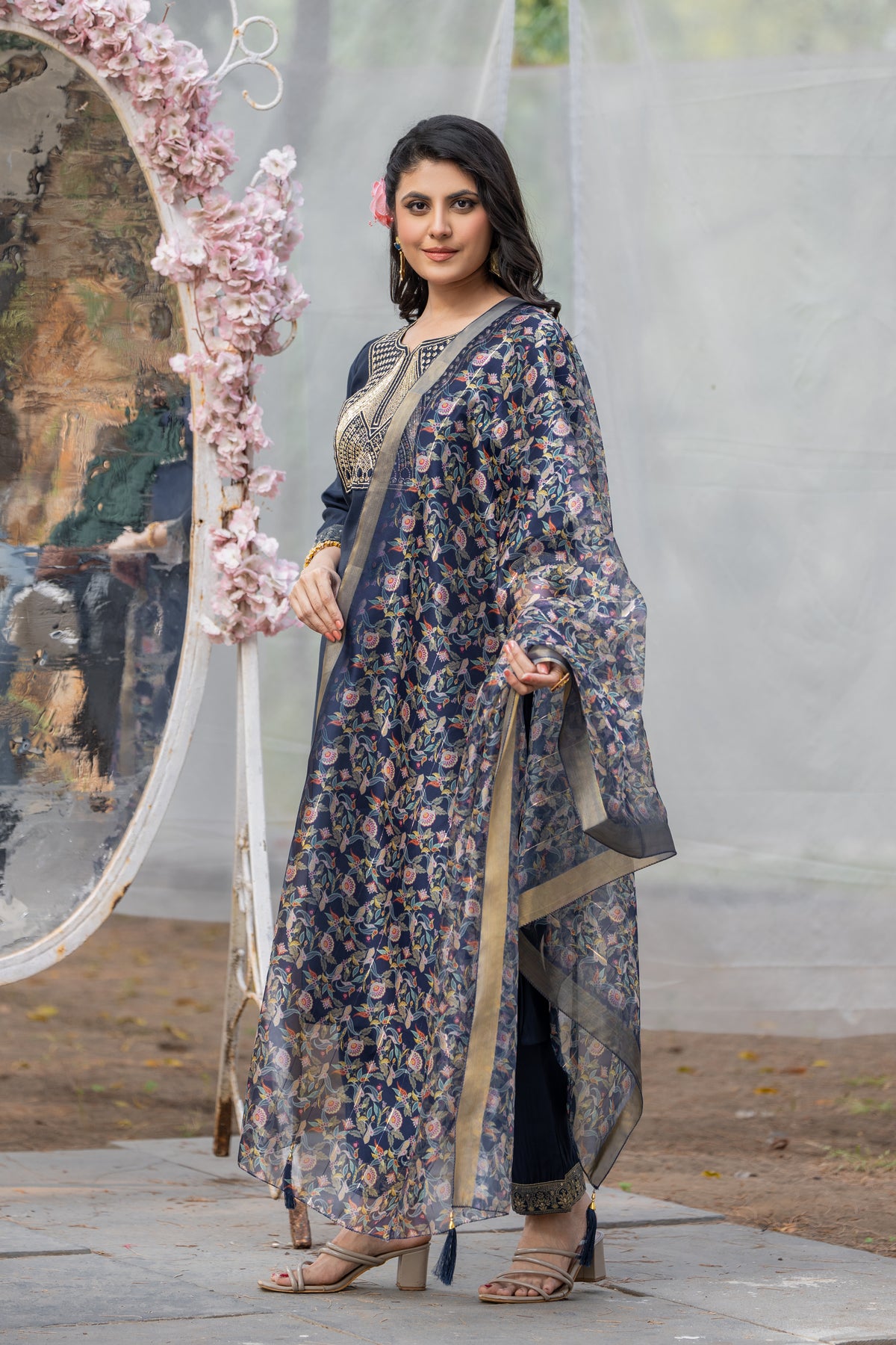 Blue Gottapati Work Silk Kurta Set