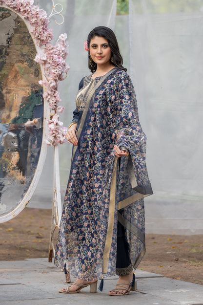 Blue Gottapati Work Silk Kurta Set
