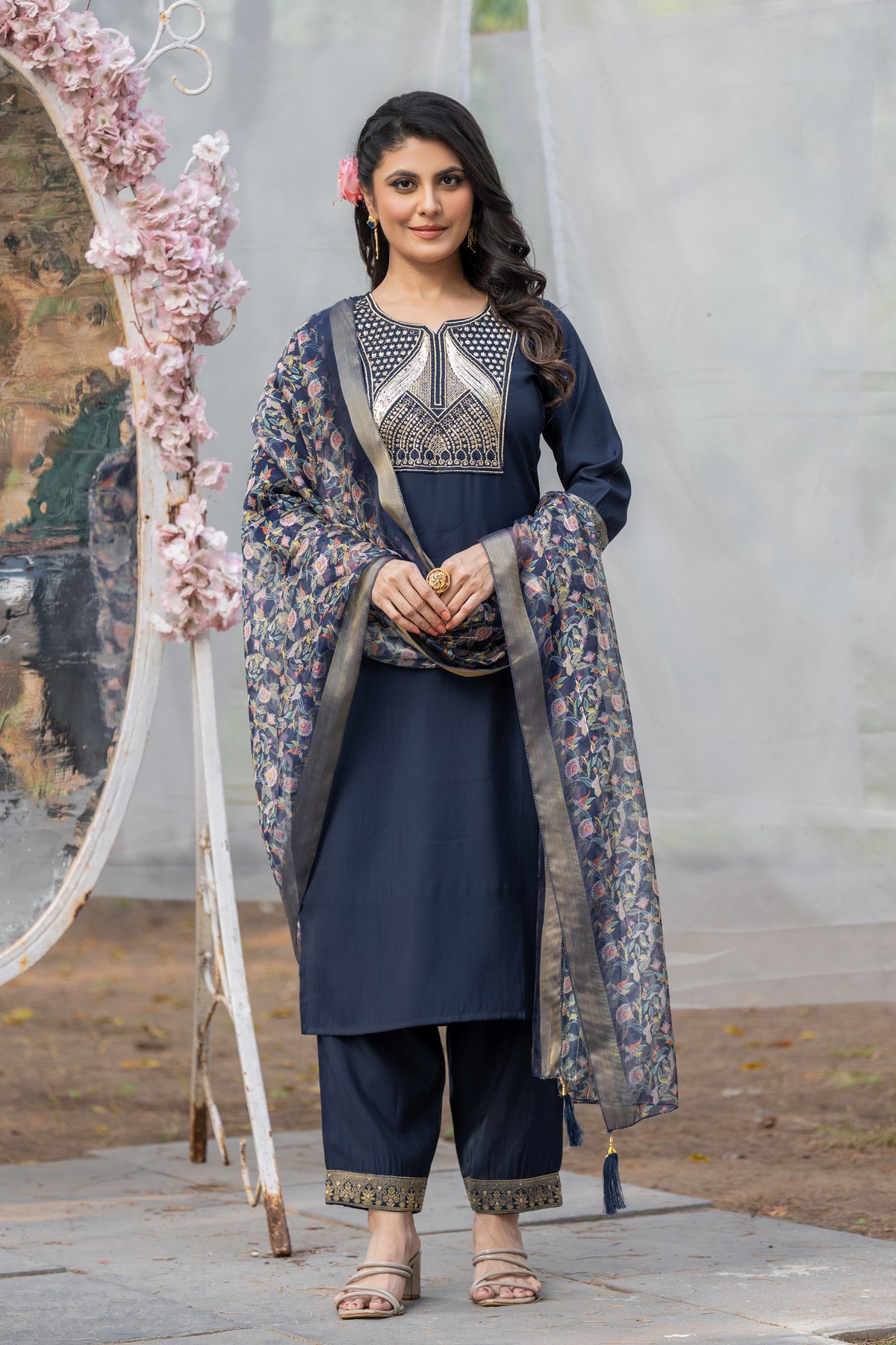 Blue Gottapati Work Silk Kurta Set
