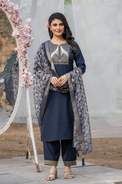 Blue Gottapati Work Silk Kurta Set