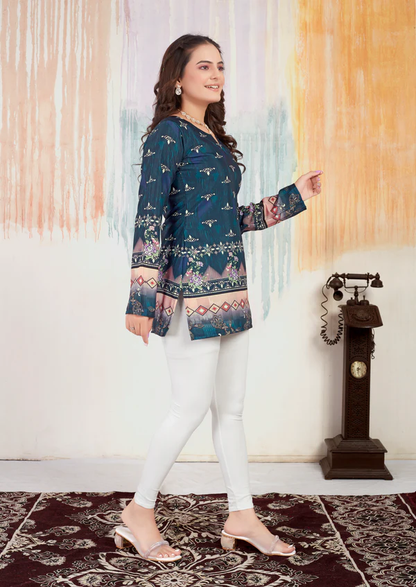 Foral Printed Short Cotton Kurtis in Full Sleeves