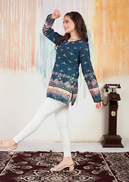 Foral Printed Short Cotton Kurtis in Full Sleeves