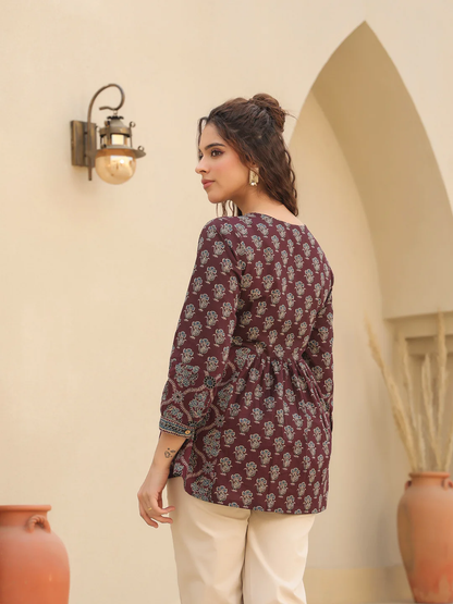 Wine Print Cotton Top Kurti