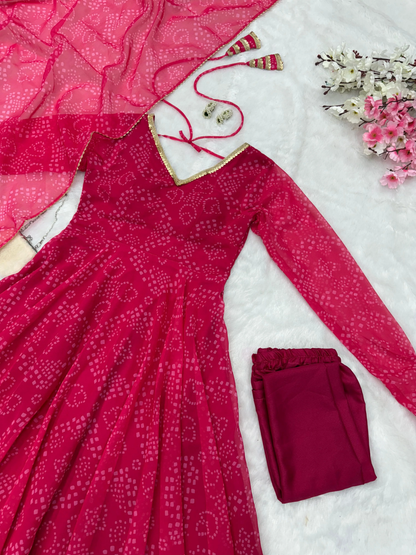Latest Designer Pink Color Pure Georgette Printed Anarkali Suit Set