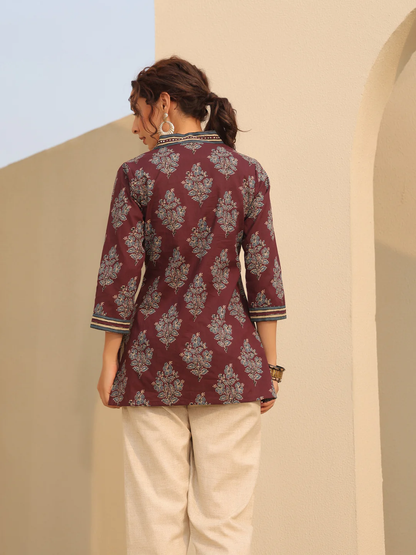 Red Printed Cotton Top Kurti