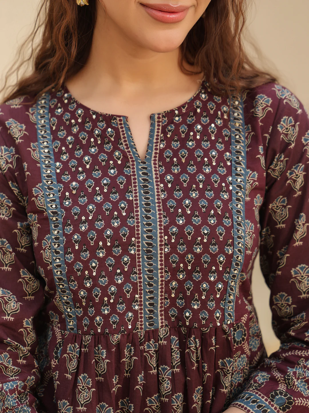 Wine Print Cotton Top Kurti