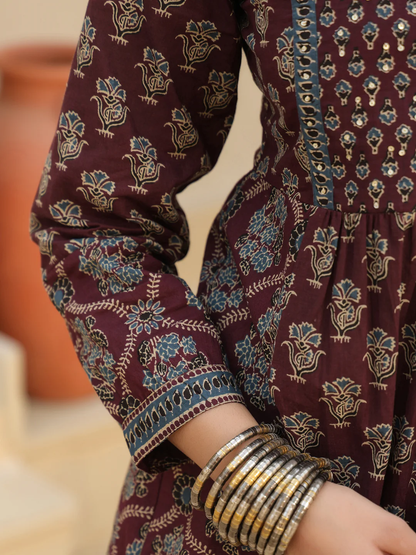 Wine Print Cotton Top Kurti