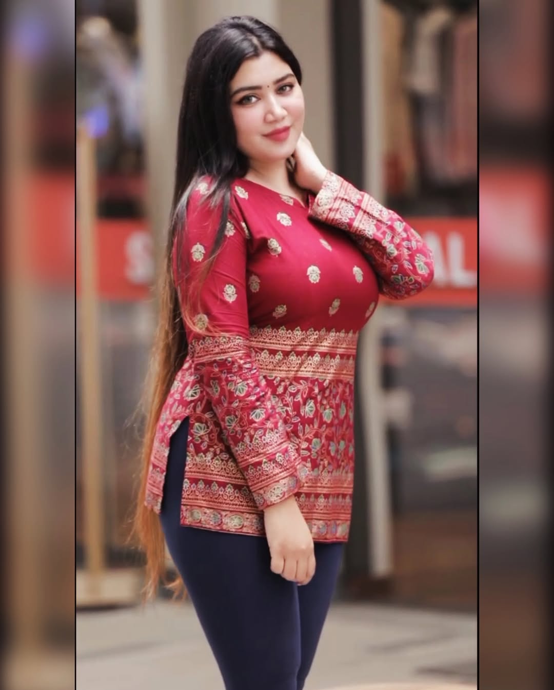 Maroon Jewish Cotton Printed Short Kurti