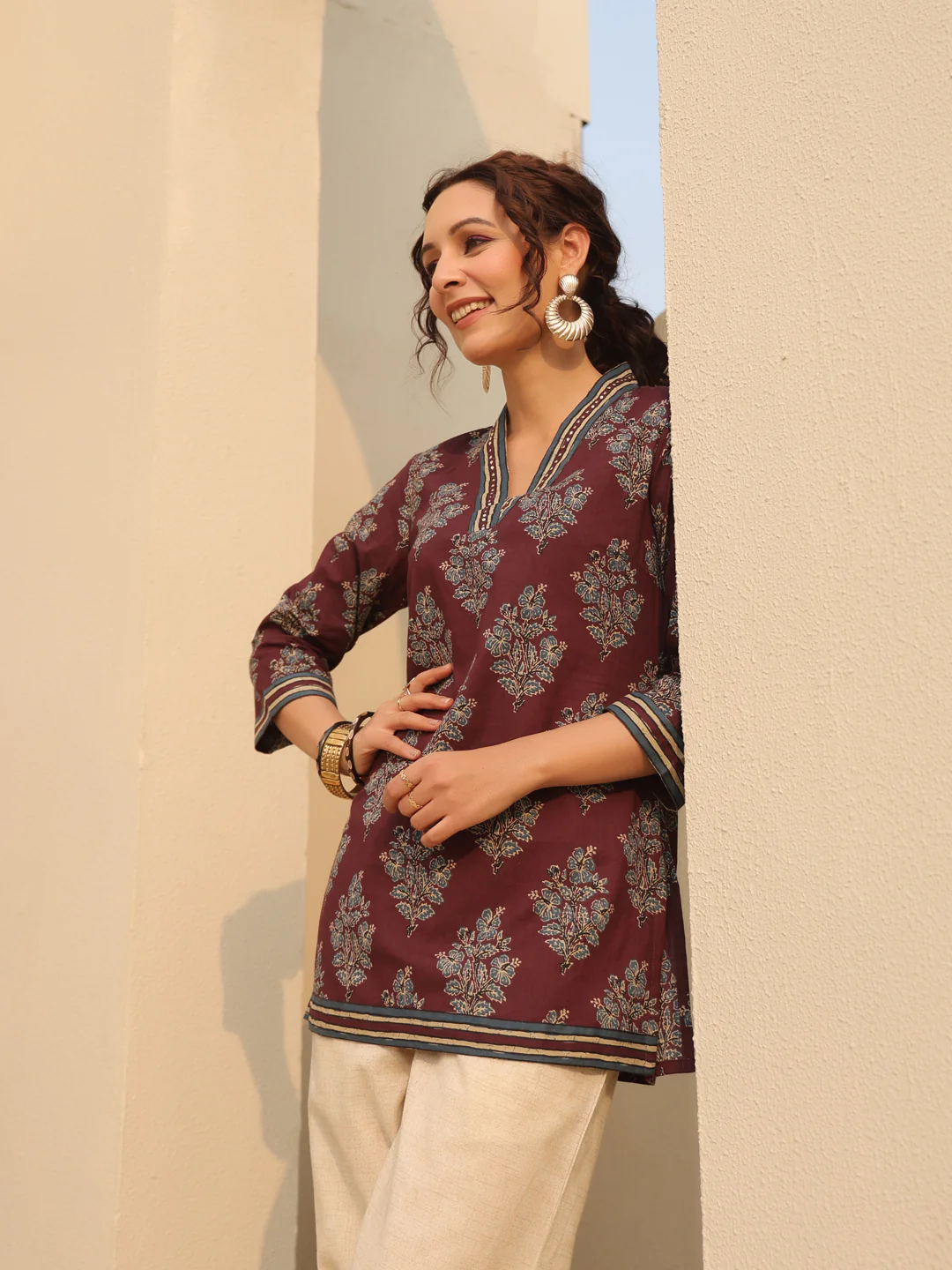 Red Printed Cotton Top Kurti