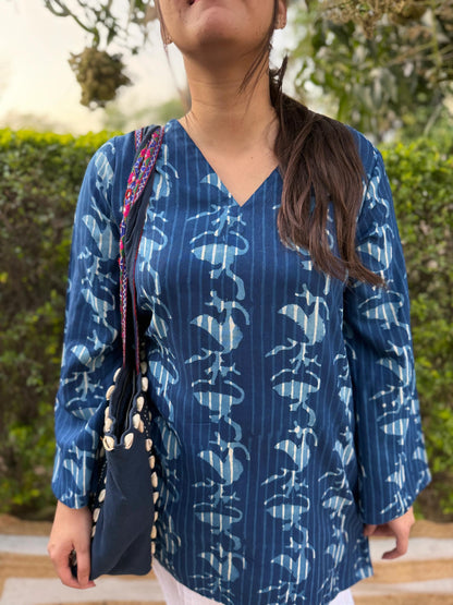 Indigo Cotton Blend Western Short Kurti