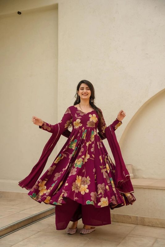 Classy Maroon Pure Cotton Kurta with Palazzos Dupatta