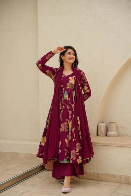 Classy Maroon Pure Cotton Kurta with Palazzos Dupatta