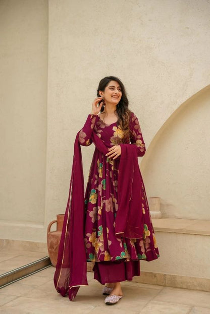 Classy Maroon Pure Cotton Kurta with Palazzos Dupatta