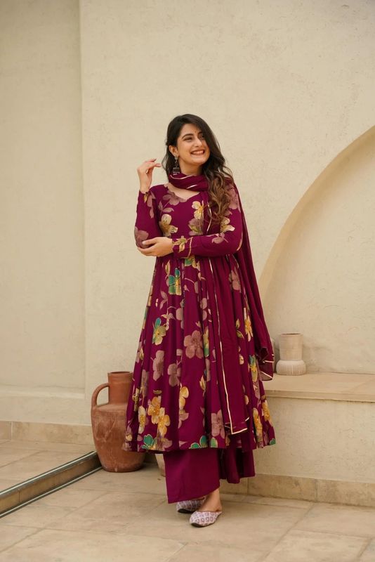Classy Maroon Pure Cotton Kurta with Palazzos Dupatta
