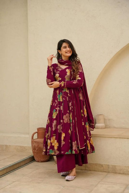 Classy Maroon Pure Cotton Kurta with Palazzos Dupatta