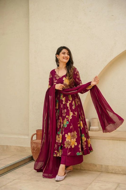 Classy Maroon Pure Cotton Kurta with Palazzos Dupatta