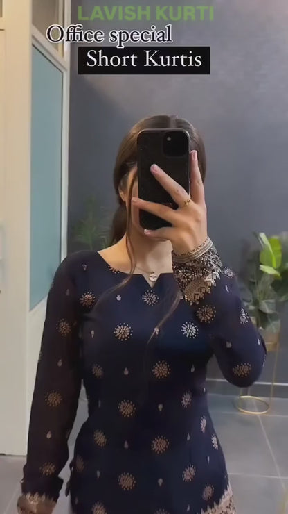 Blue Premium Cotton Printed Short Kurti