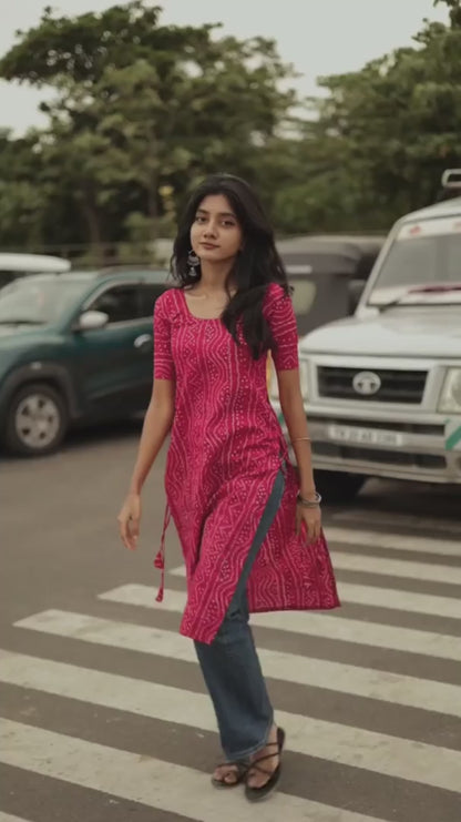 Fana- Cotton Bandhani slit cut kurti