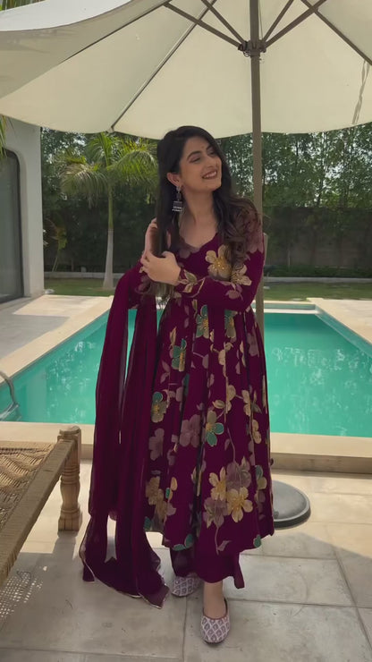 Classy Maroon Pure Cotton Kurta with Palazzos Dupatta