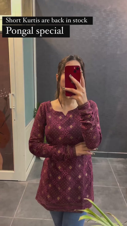 New Chamak Maroon Short Kurta For women